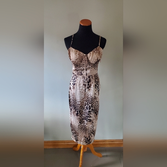 Fashion Nova S Wild Emotions Leopard Print Satin Cocktail Party Club Midi Dress - Picture 5 of 10